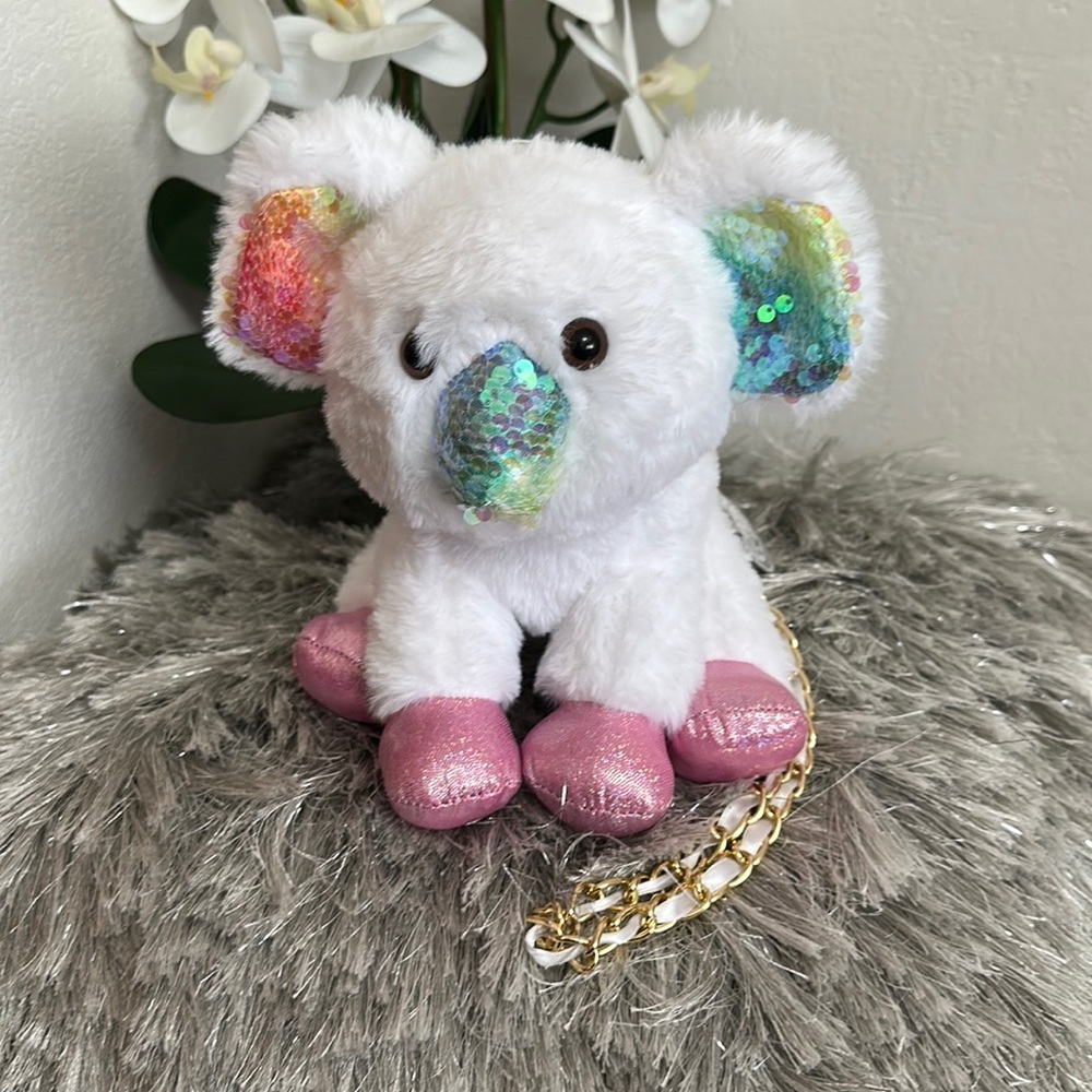 NWT! Olly & Me take me everywhere sparkly faux fur white stuffed animal